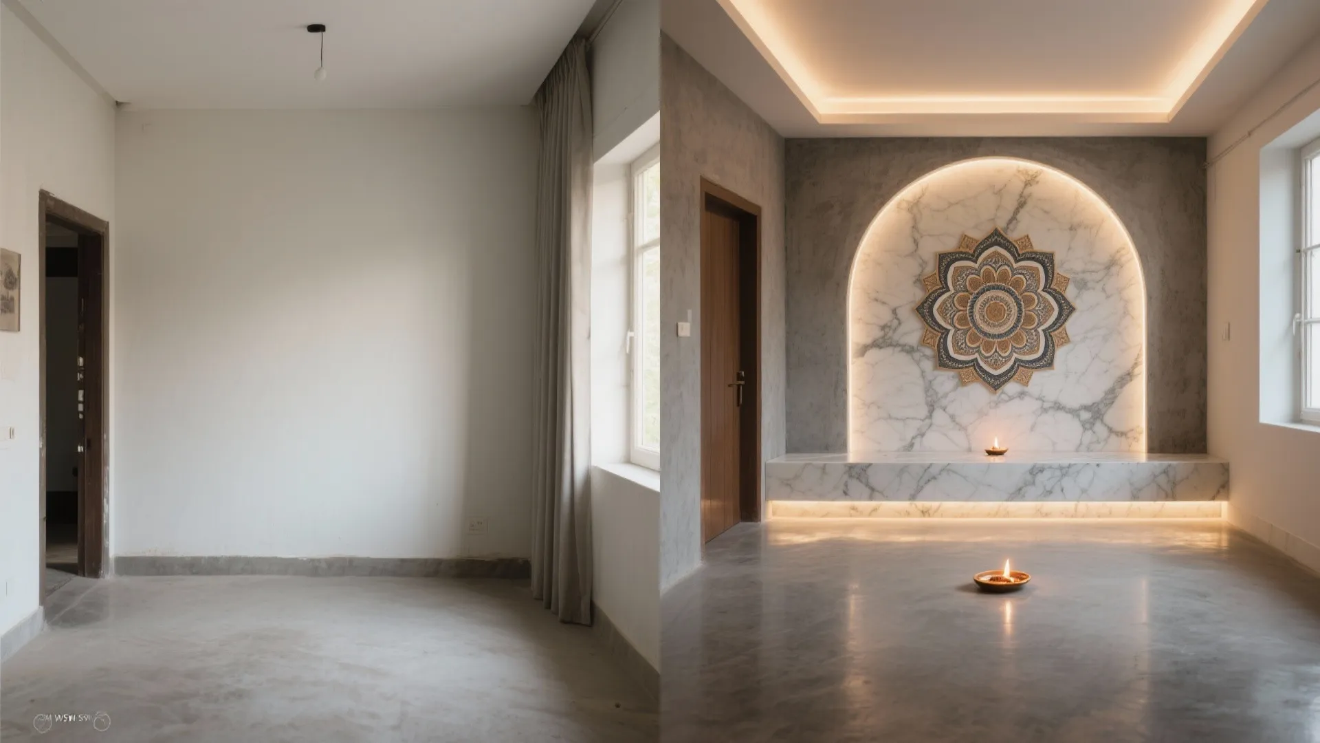 Cement Floor Plinth with LED Cove and Marble Inlay