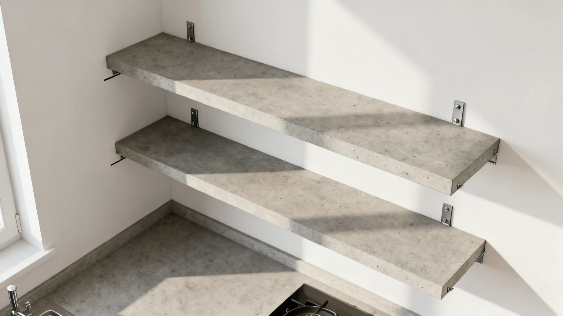Minimalist cement floating shelves
