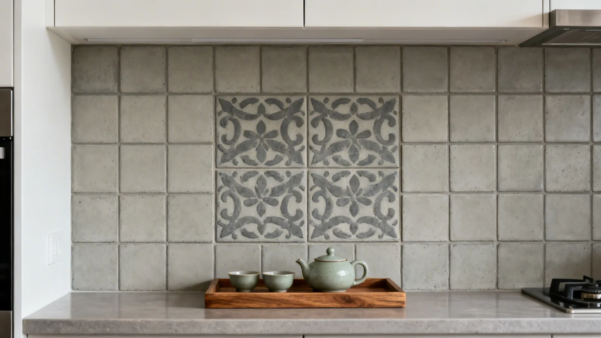 Patterned cement tiles as a tea altar