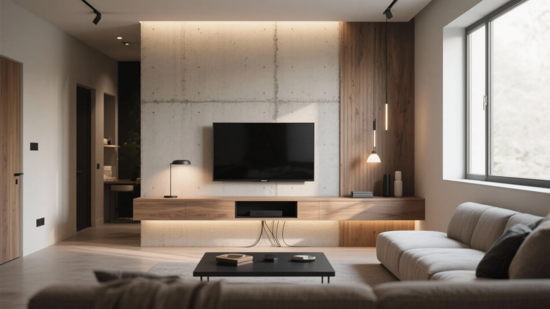 5 Smart Ideas for TV Wall Design in a Cement Hall