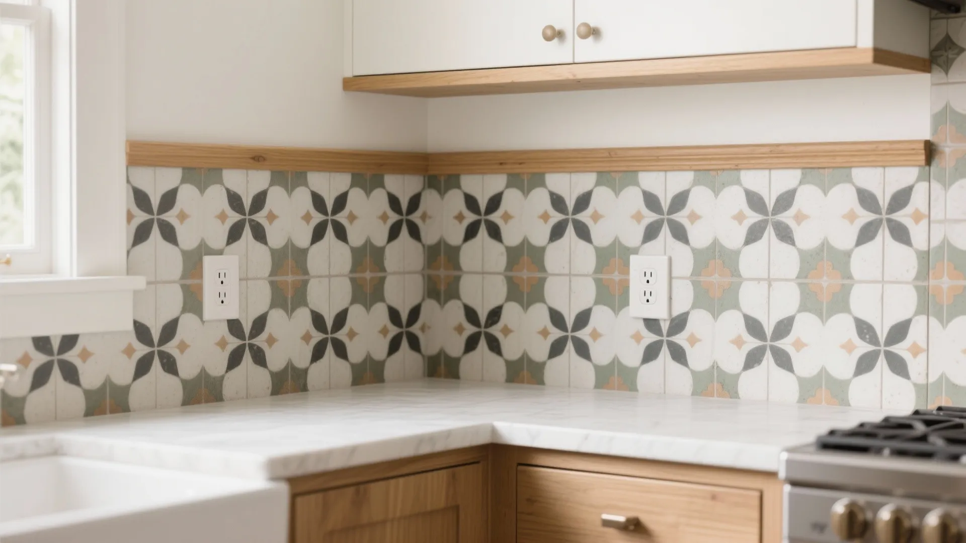 3) Patterned Cement Tile Wainscot