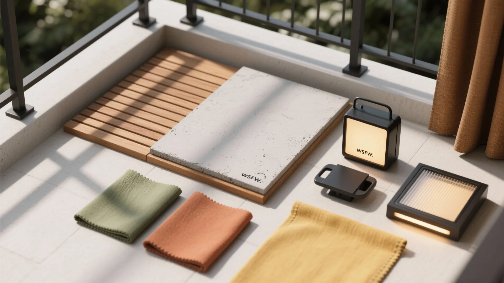 Material Mix: Cement, Wood, and Matte Black Accents