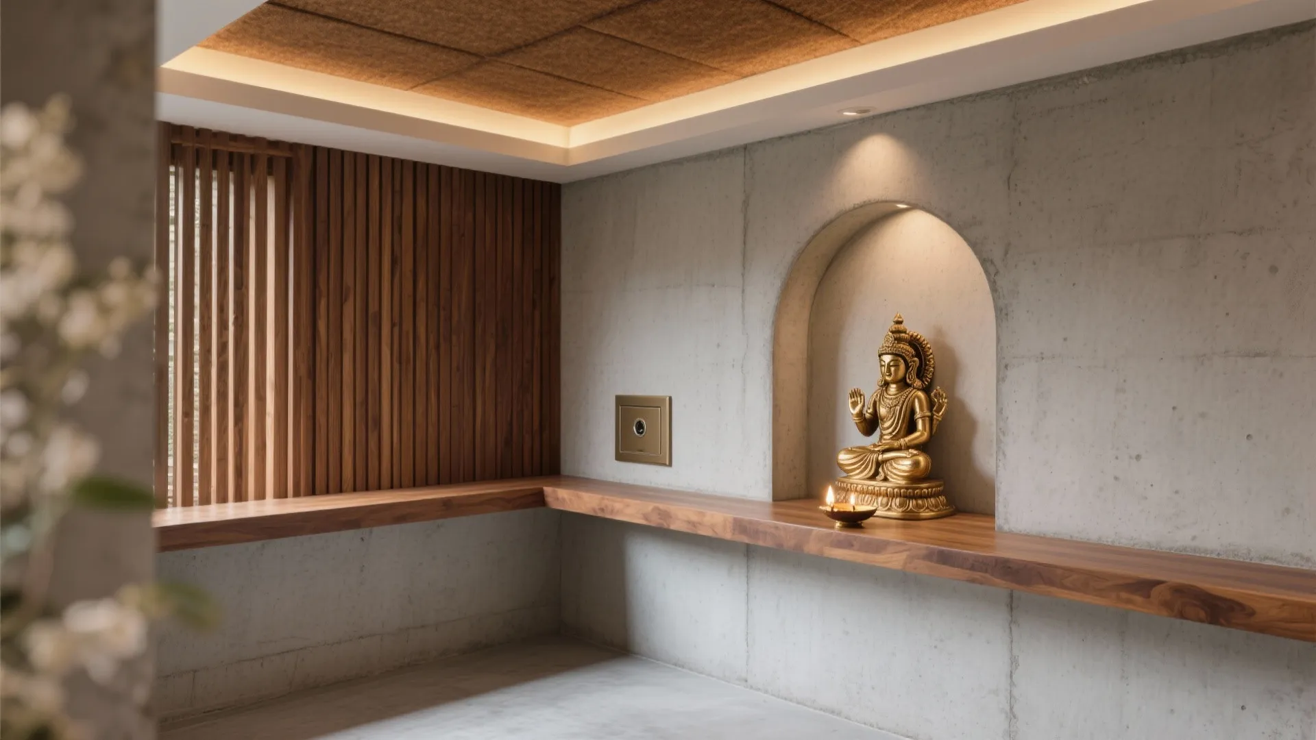 Concrete + wood balance for warmth and acoustics