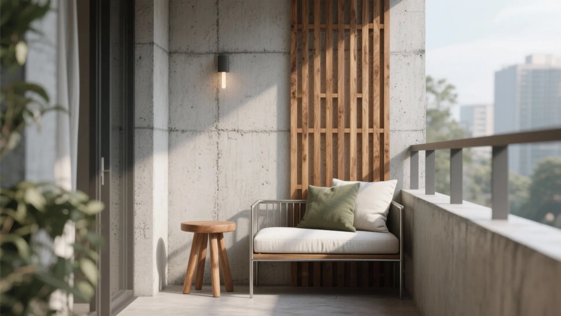 Warm timber and cement contrast