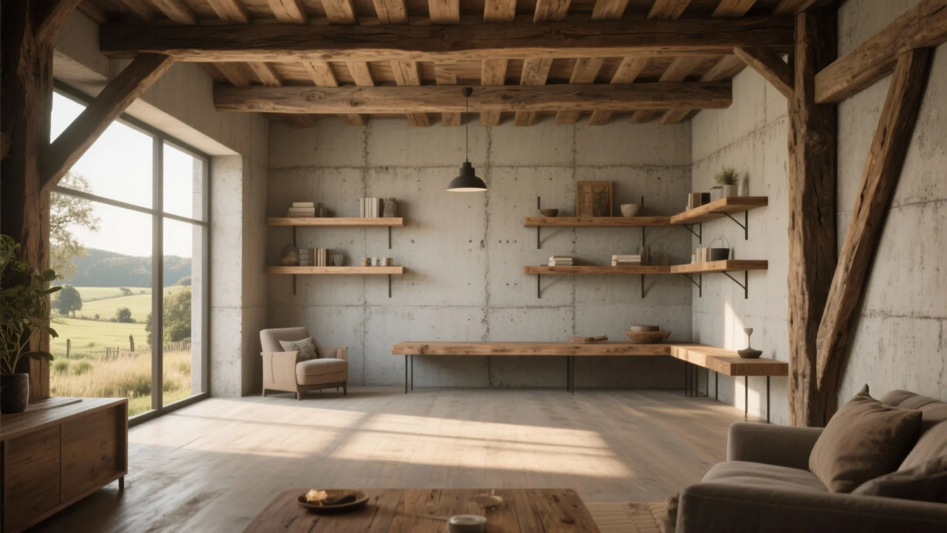 Cement with Wooden Elements