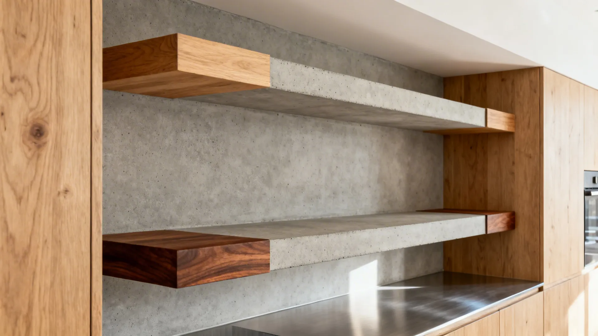 Warm modern cement + wood mix