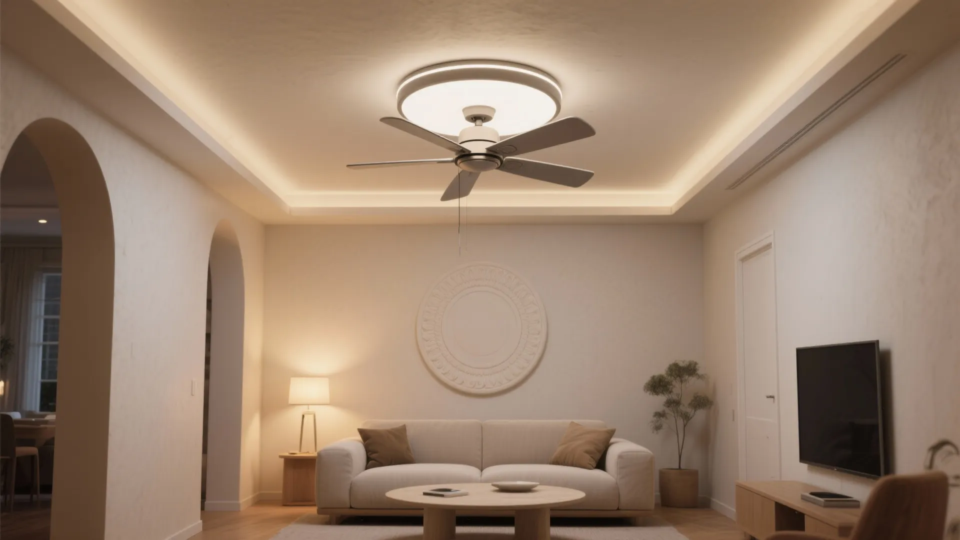 5) Center Accent: Slim Medallion or Fan–Light Combo