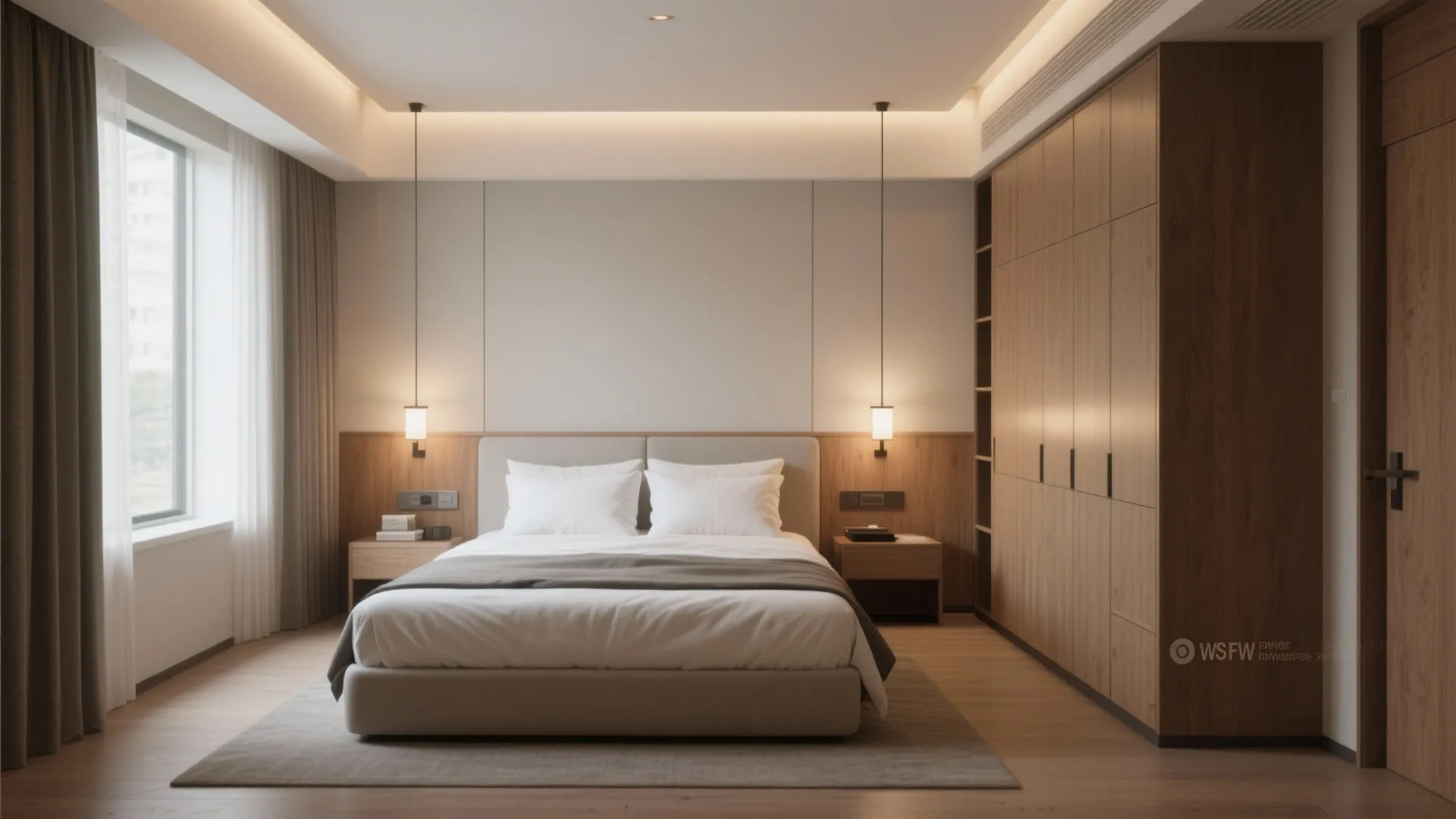 3. Bed-at-center + slim walkway (best for balance)