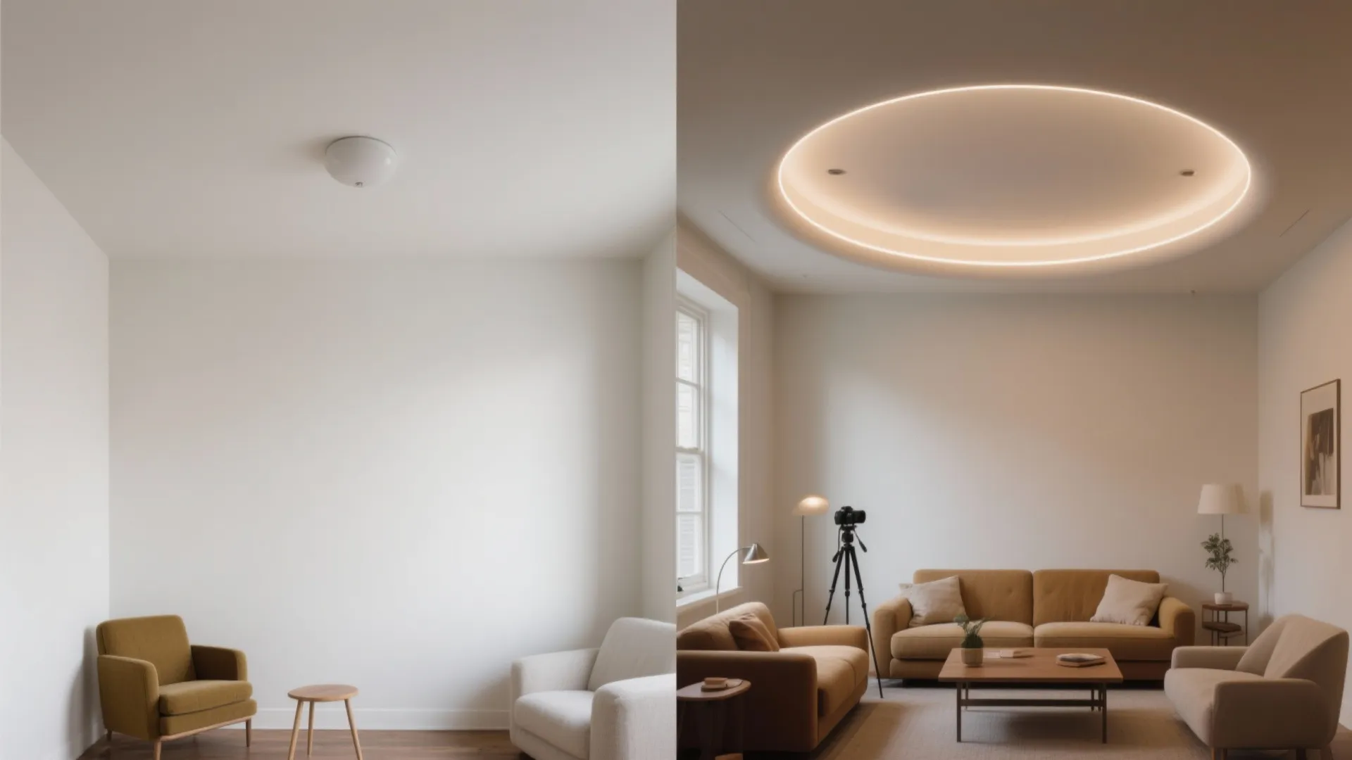 Minimal white ceiling with a sculptural centerpiece