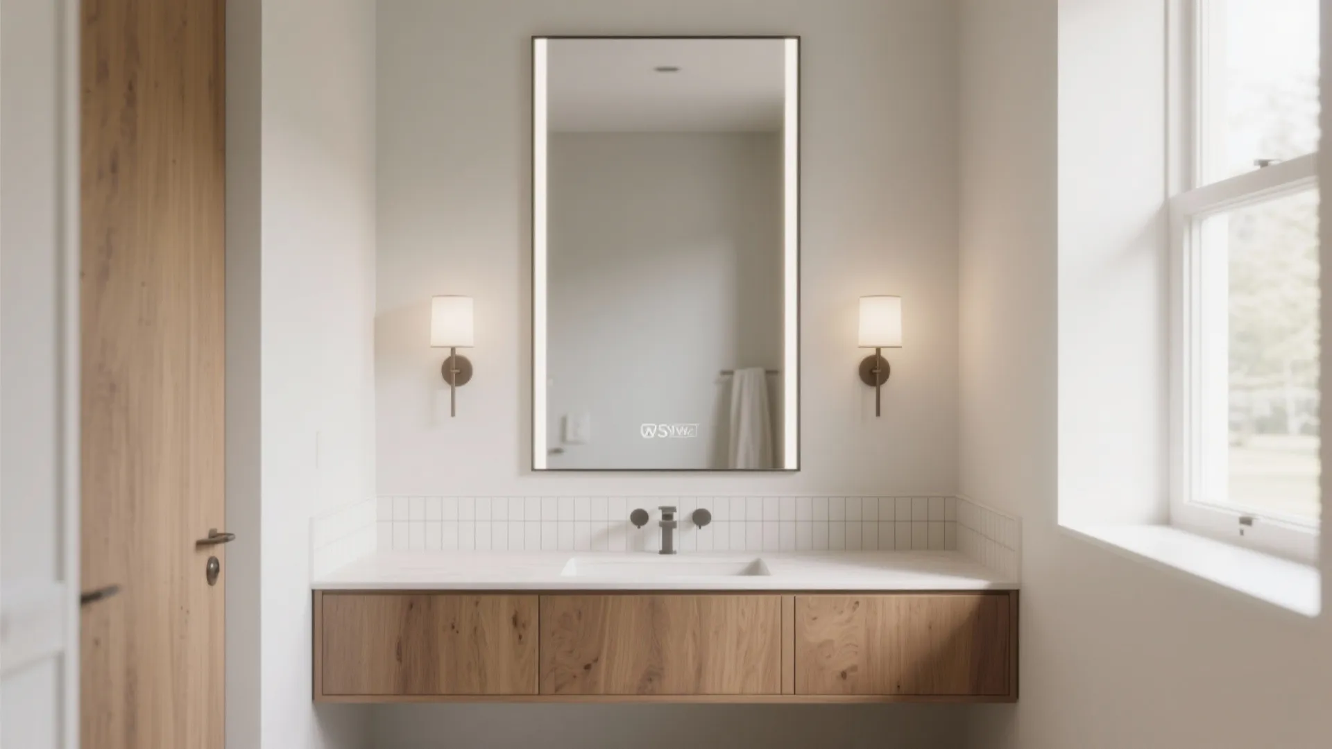 1. Center it above a slim floating vanity