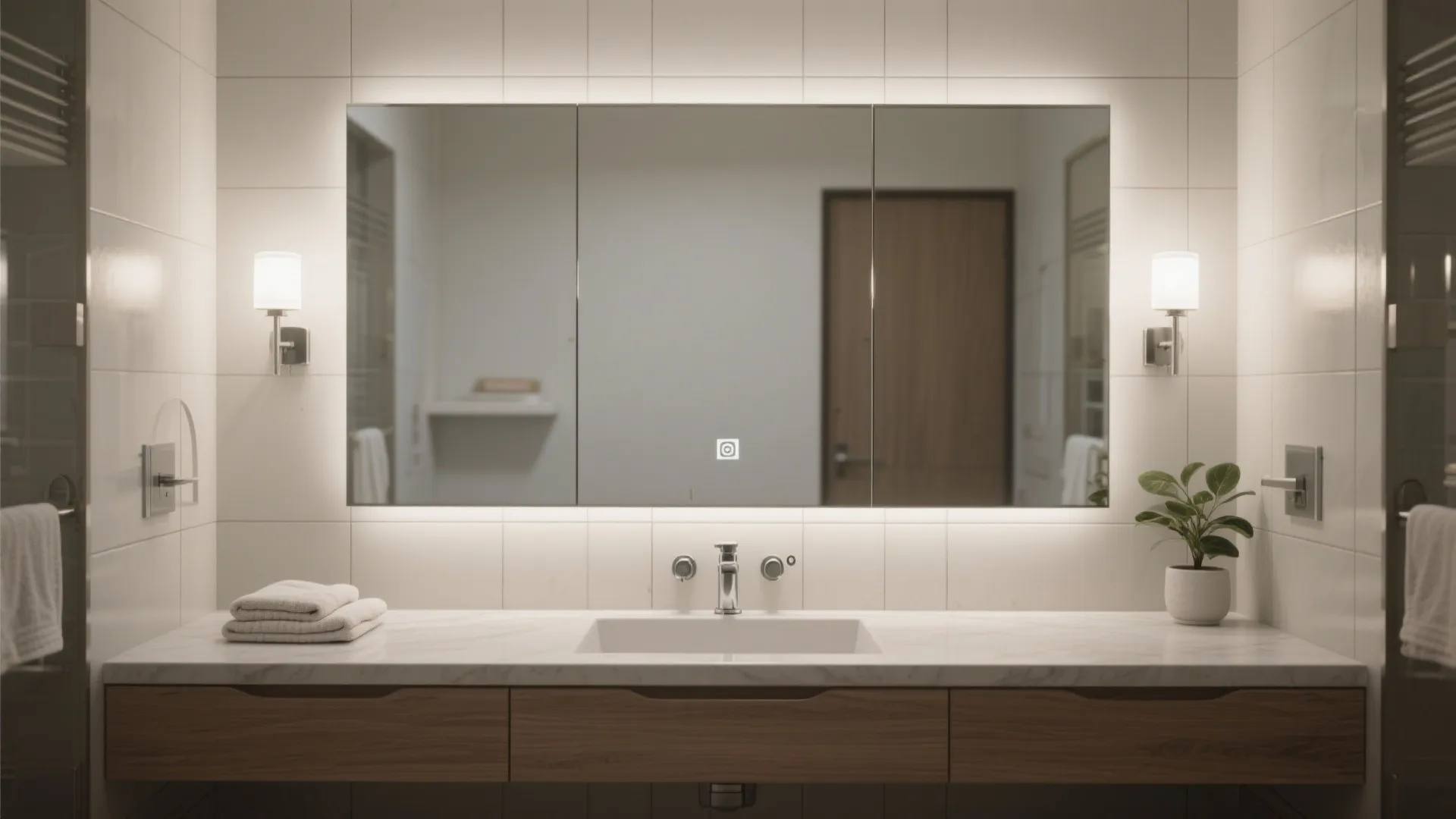 1. Centered single-slab above a 36” vanity