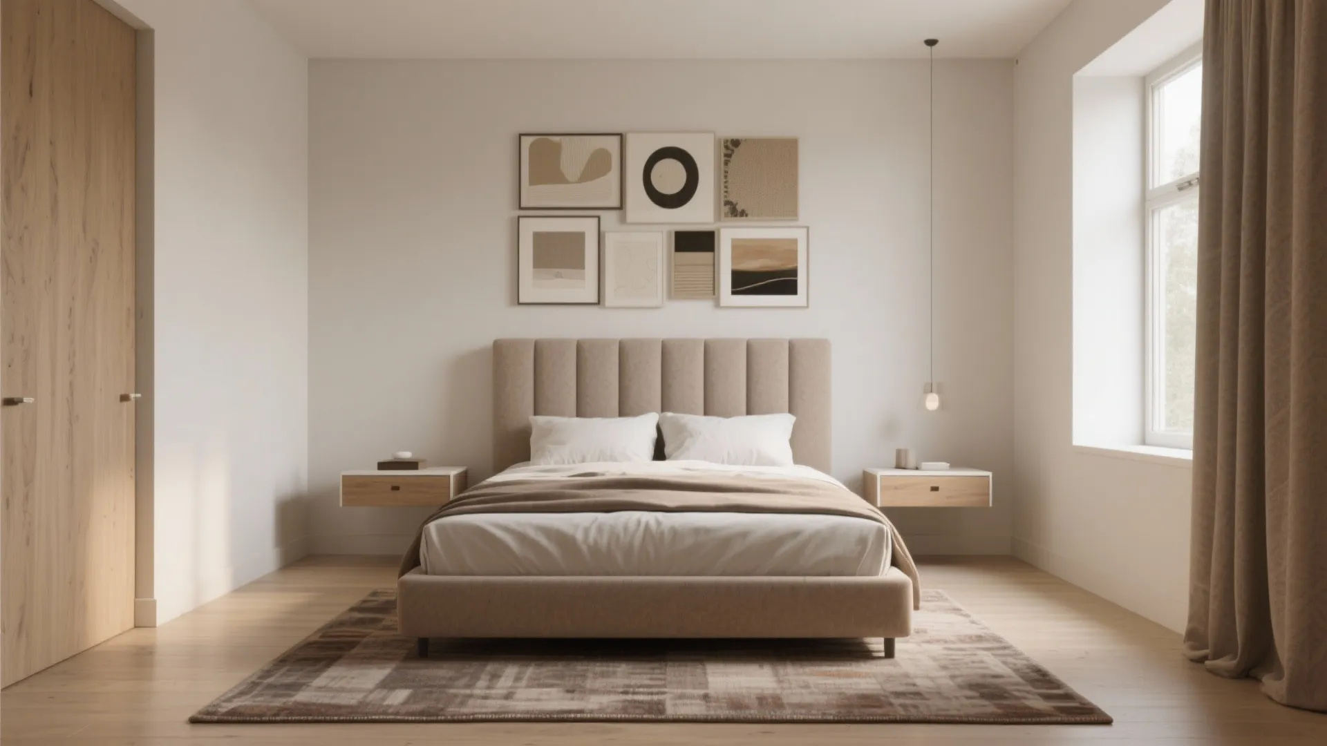1. Centered bed with floating nightstands