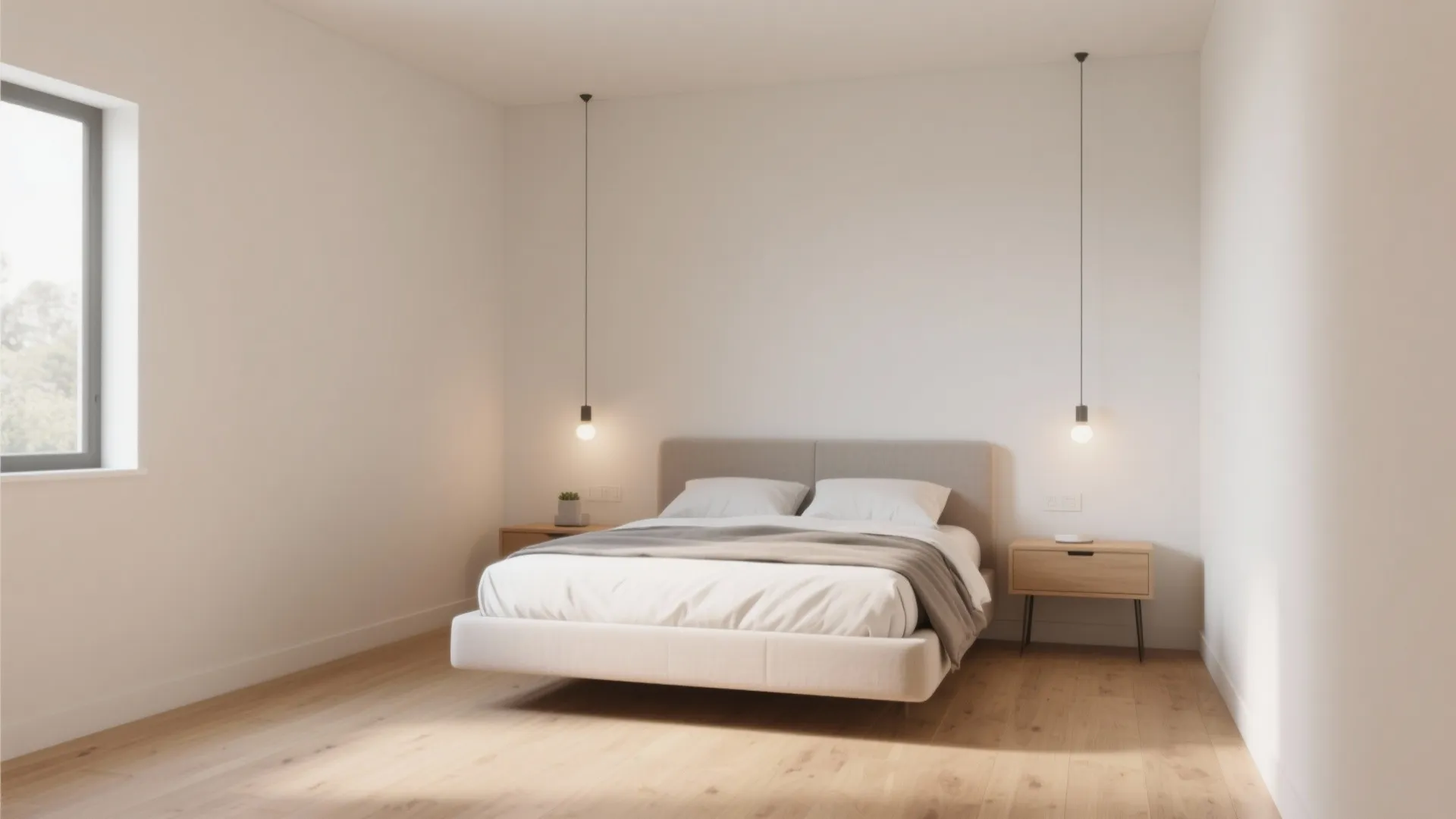 1. Centered Bed with Floating Nightstands