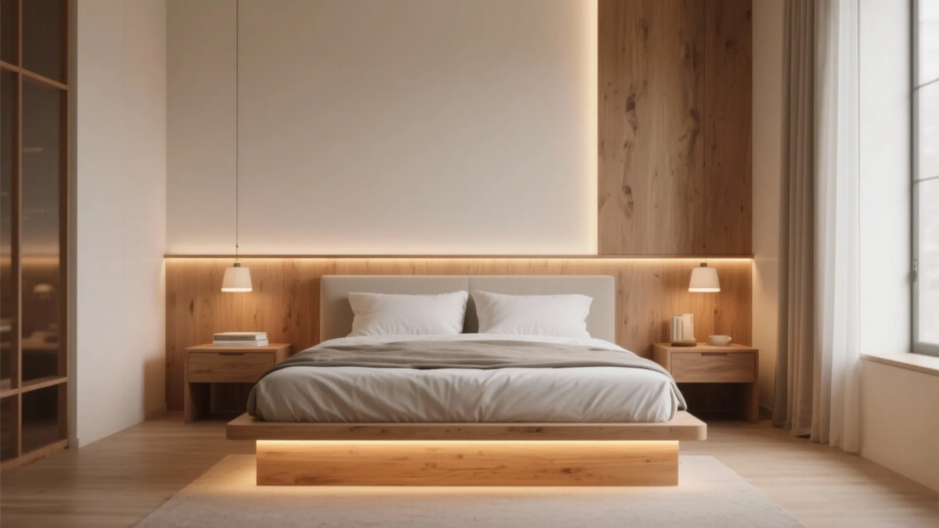 1. Centered Bed with Floating Nightstands