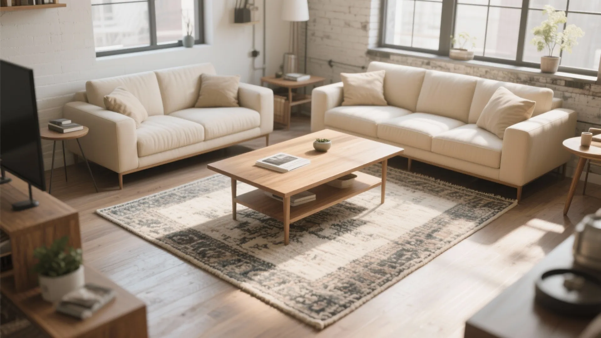 1. Centered Under the Coffee Table