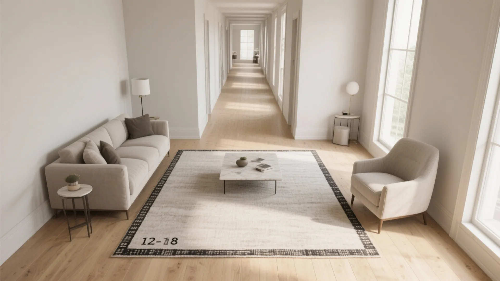 3) Coffee-table centered with symmetrical margins