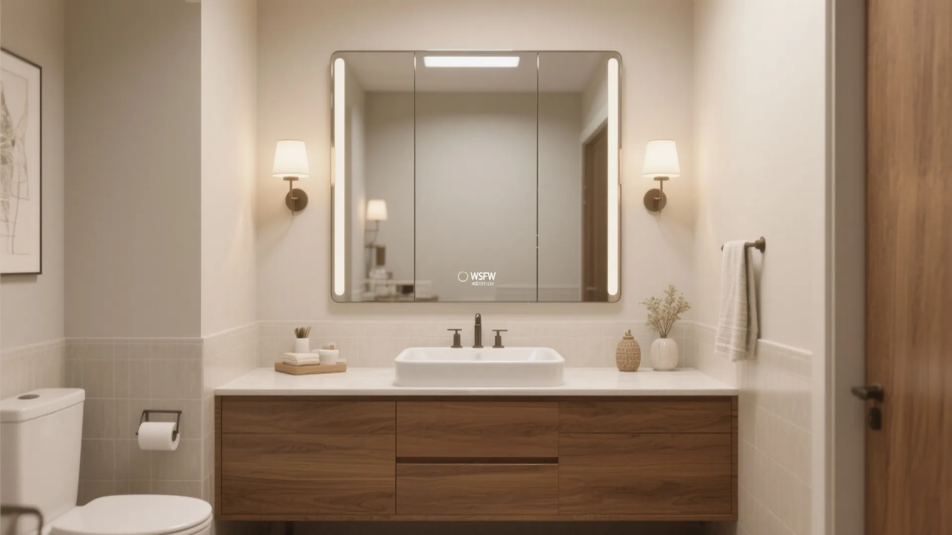 1. Centered Above a 36–48" Vanity for Calm Symmetry