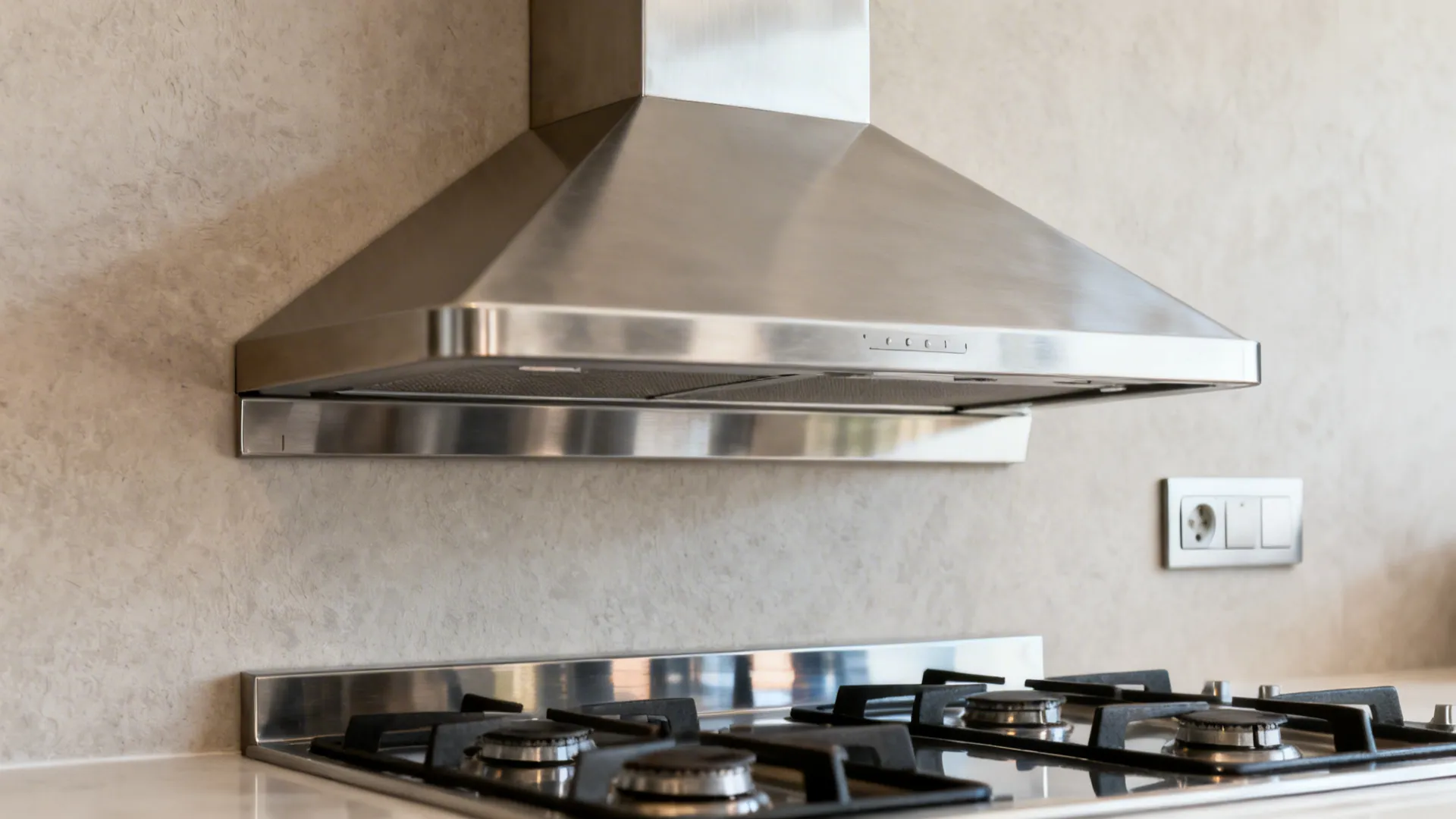 Wall-mounted chimney with offset cooktop for cleaner airflow