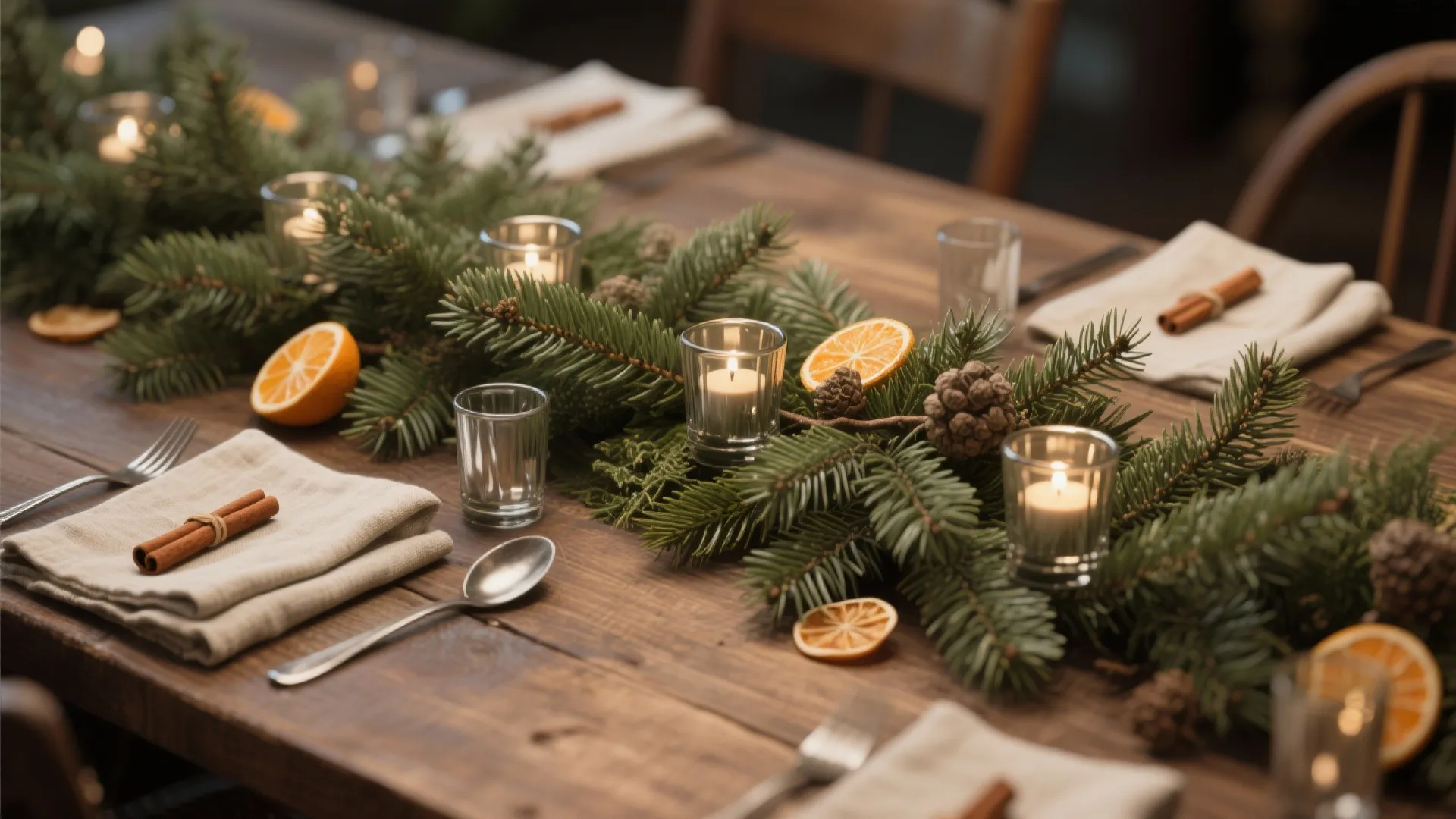 Evergreen Centerpiece with Textural Layers
