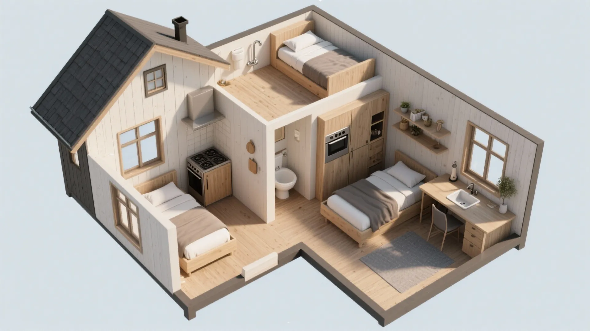 3. Centralized bathroom, flexible sleeping