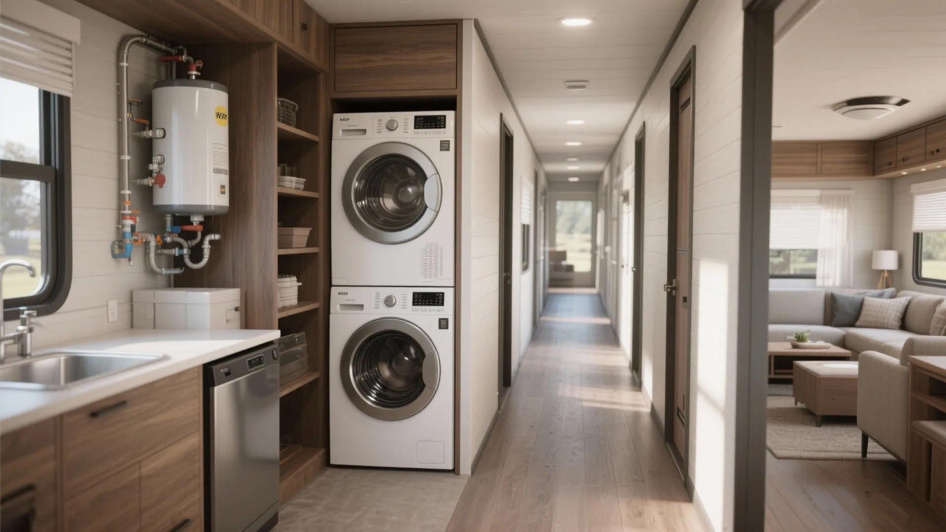 2. Central Corridor with Stacked Utility Wall