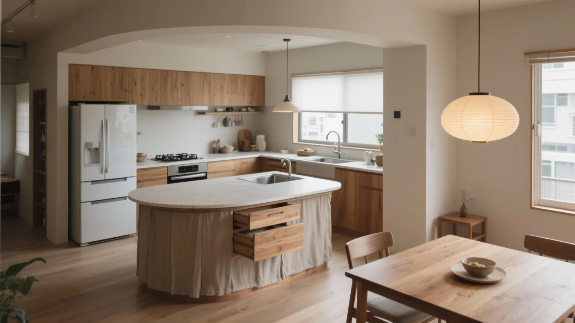 Tips 2: 平屋の中心に回遊型キッチンを配置して家事を半分に（収纳技巧・日式风格）