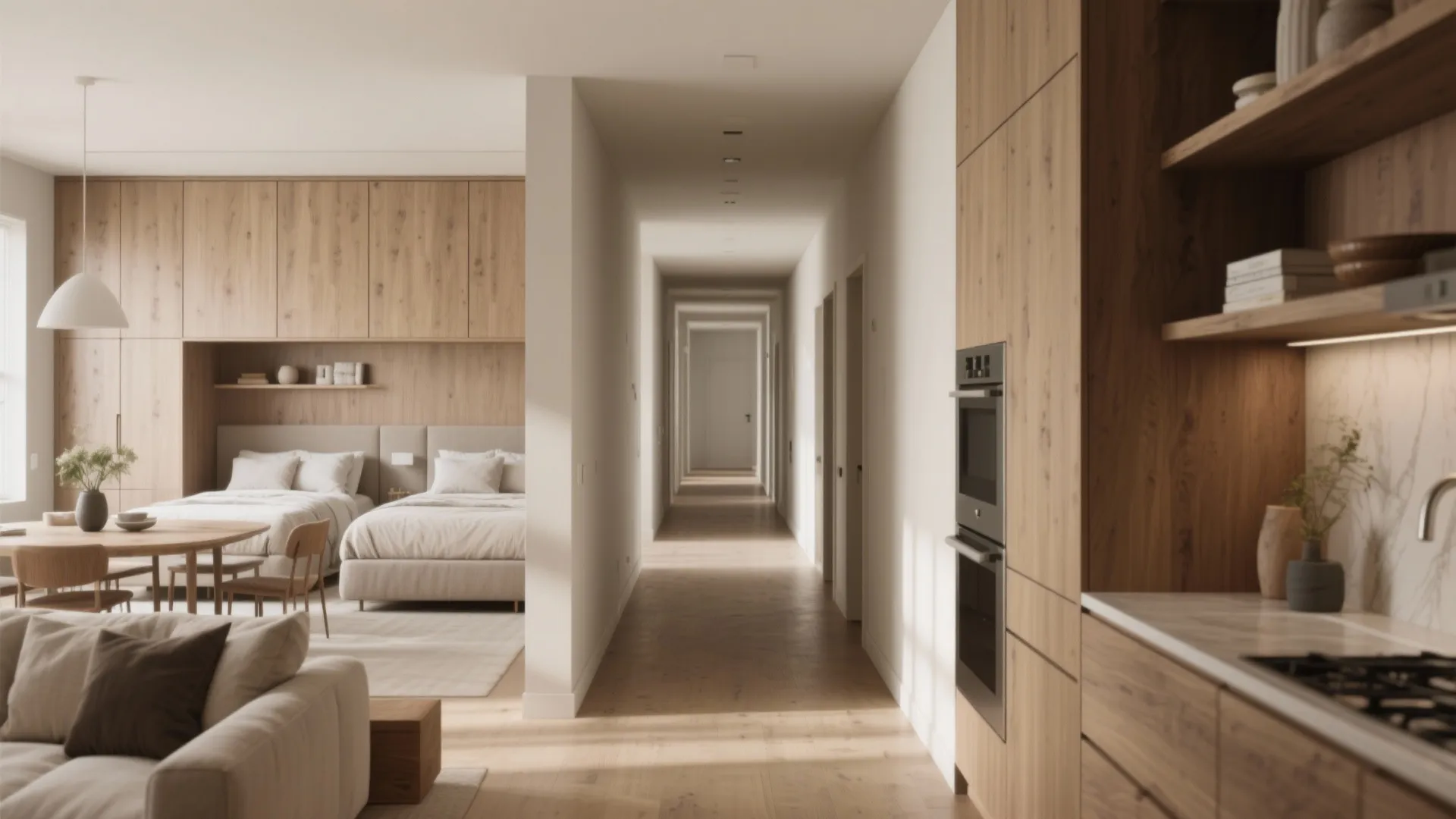 1. Central Living Spine with Bedrooms as Fingers