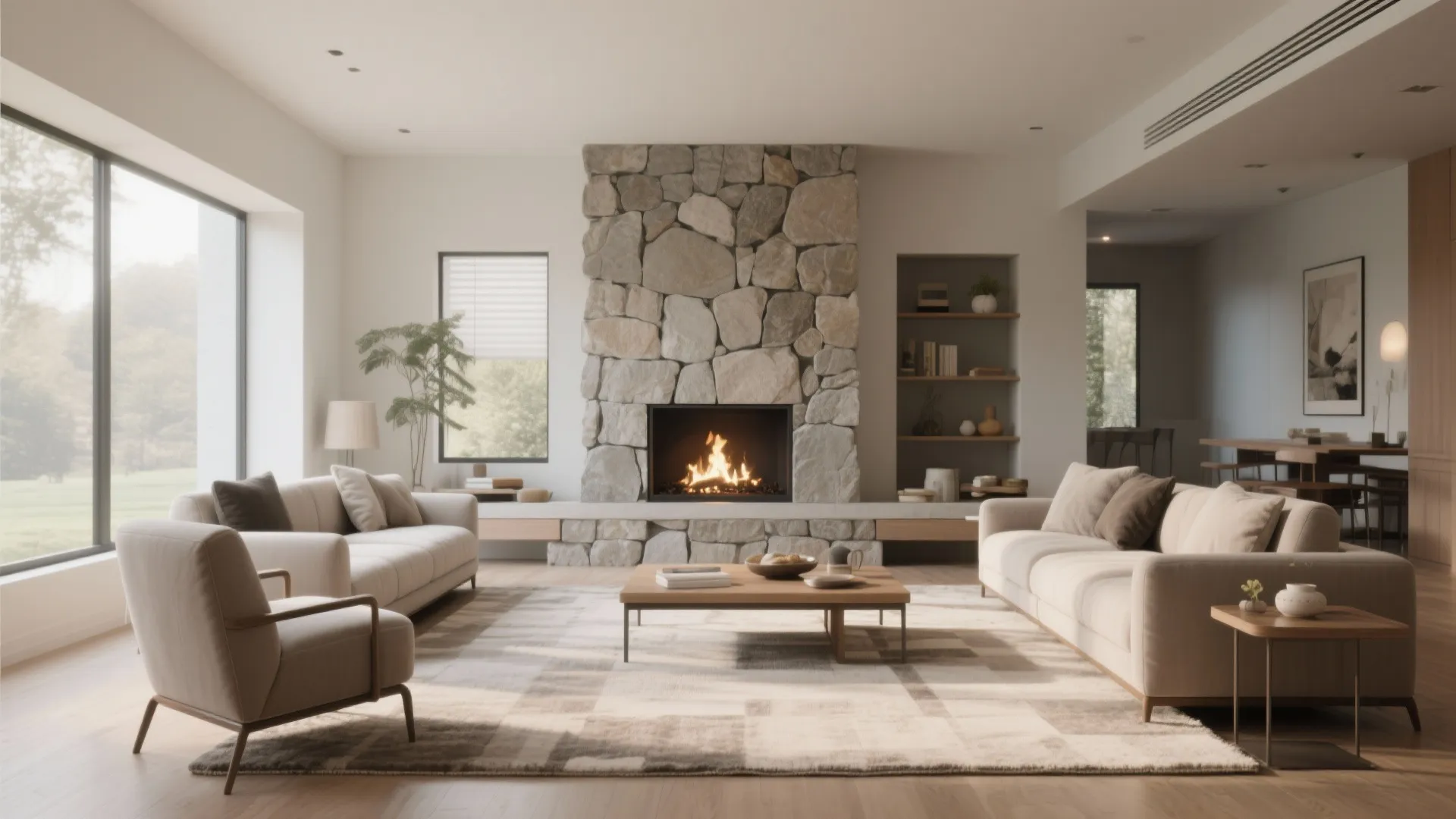 1. Centralized Seating Around the Fireplace