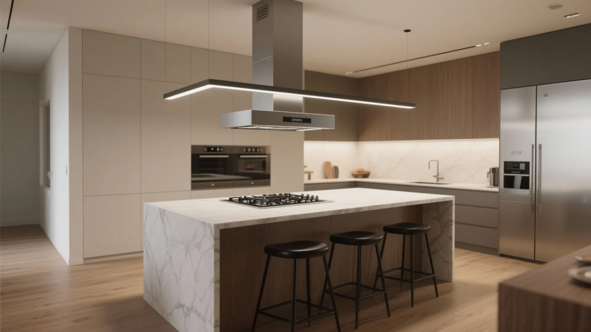 1. Central island with an overhead slim hood