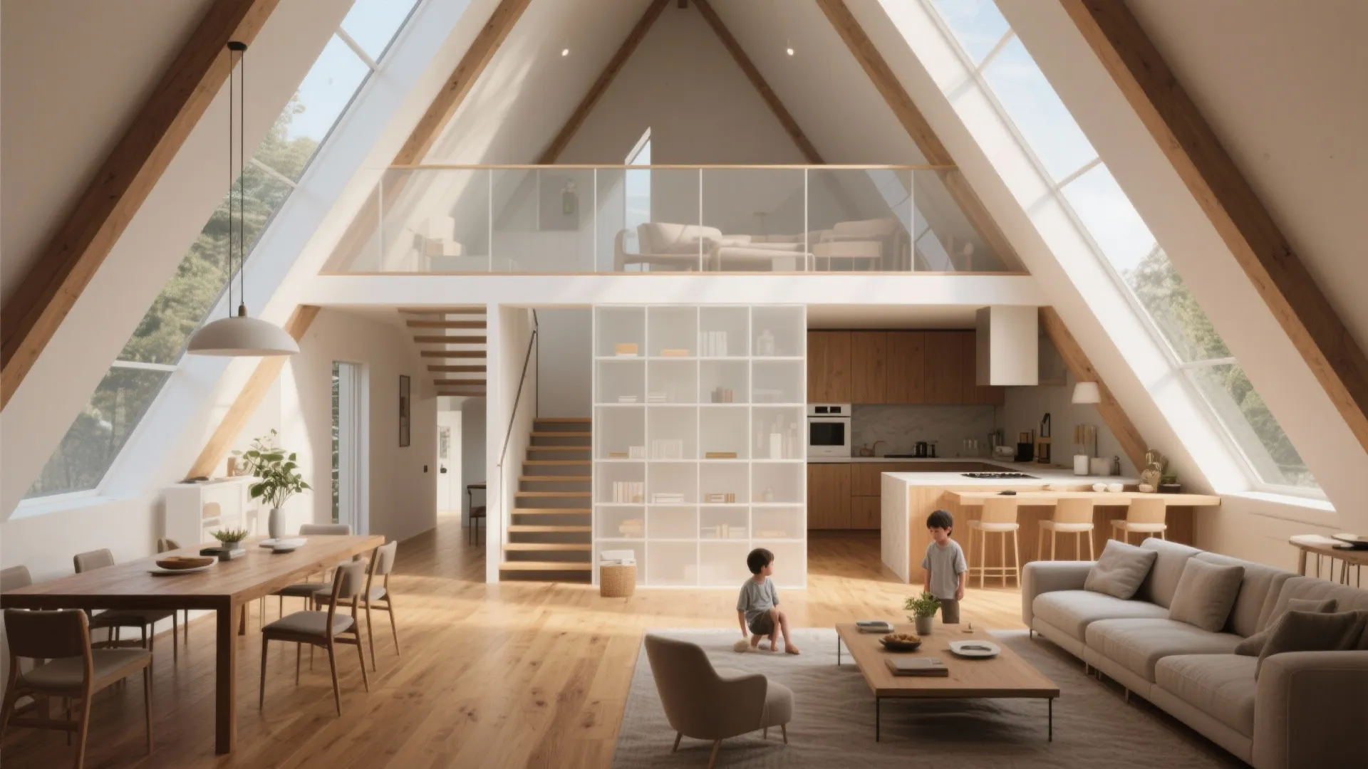 2. Open-Plan Living with a Central Stair Core