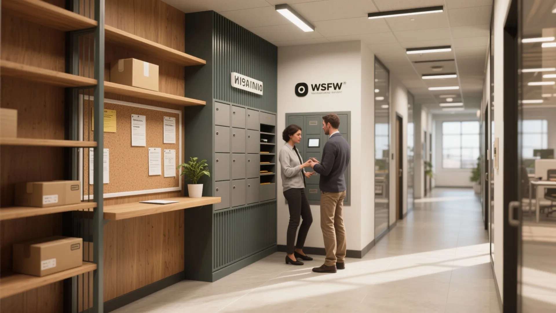 5. Central mailbox station with package shelf and notice board