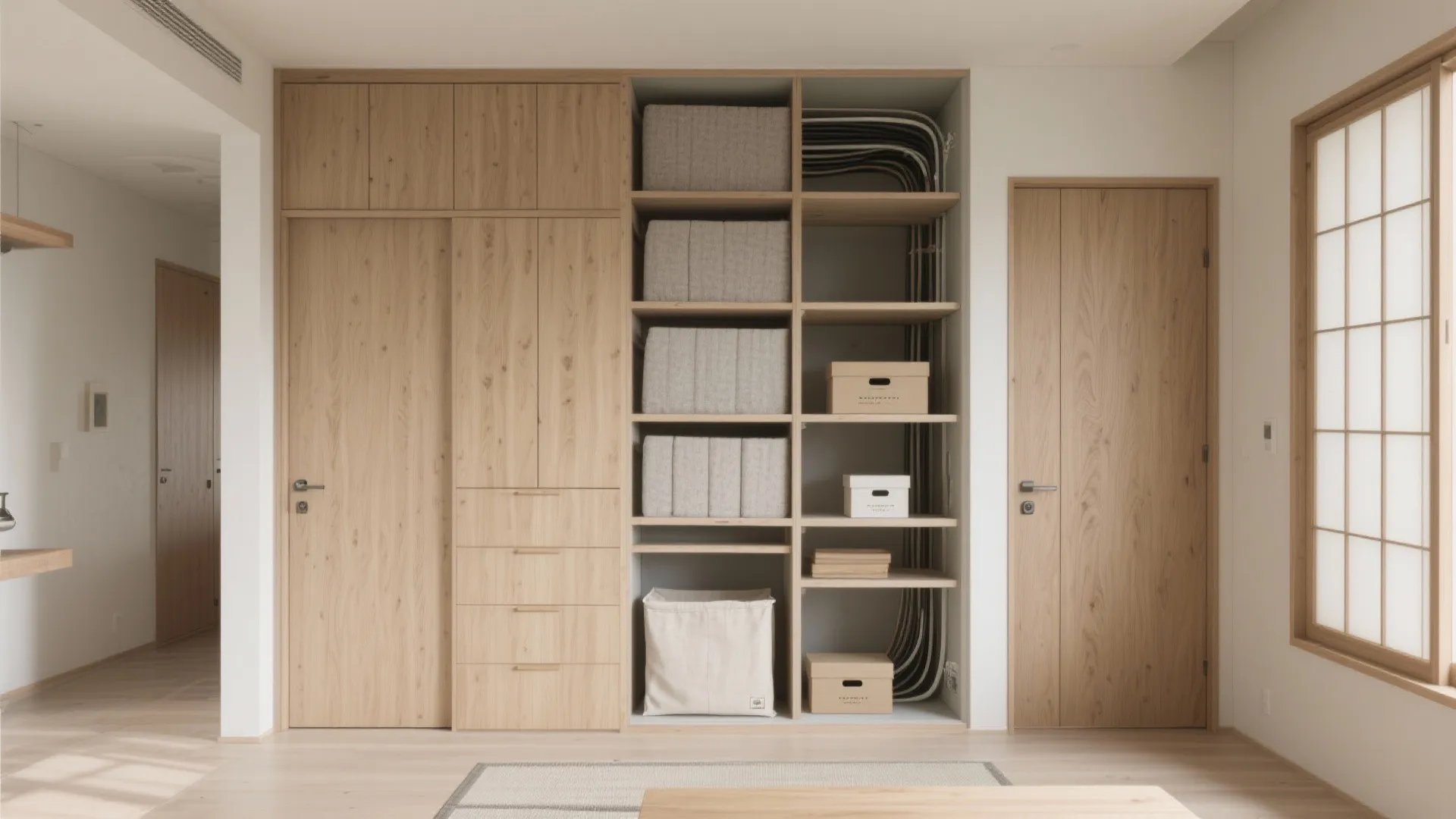 Tips 3: 収納コアを中央に置くと音と視線が緩衝（小空間收納）