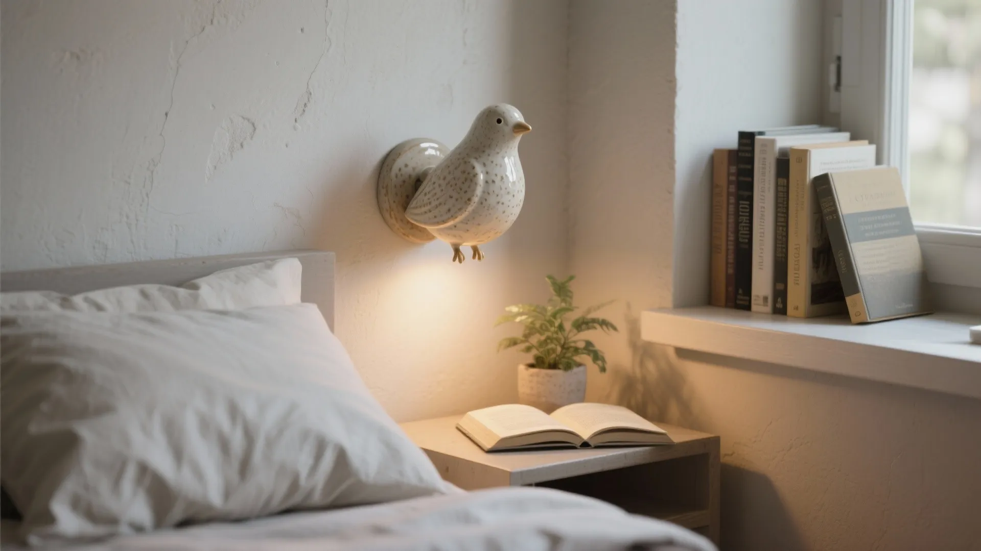 2. Ceramic bird lights as bedside accents