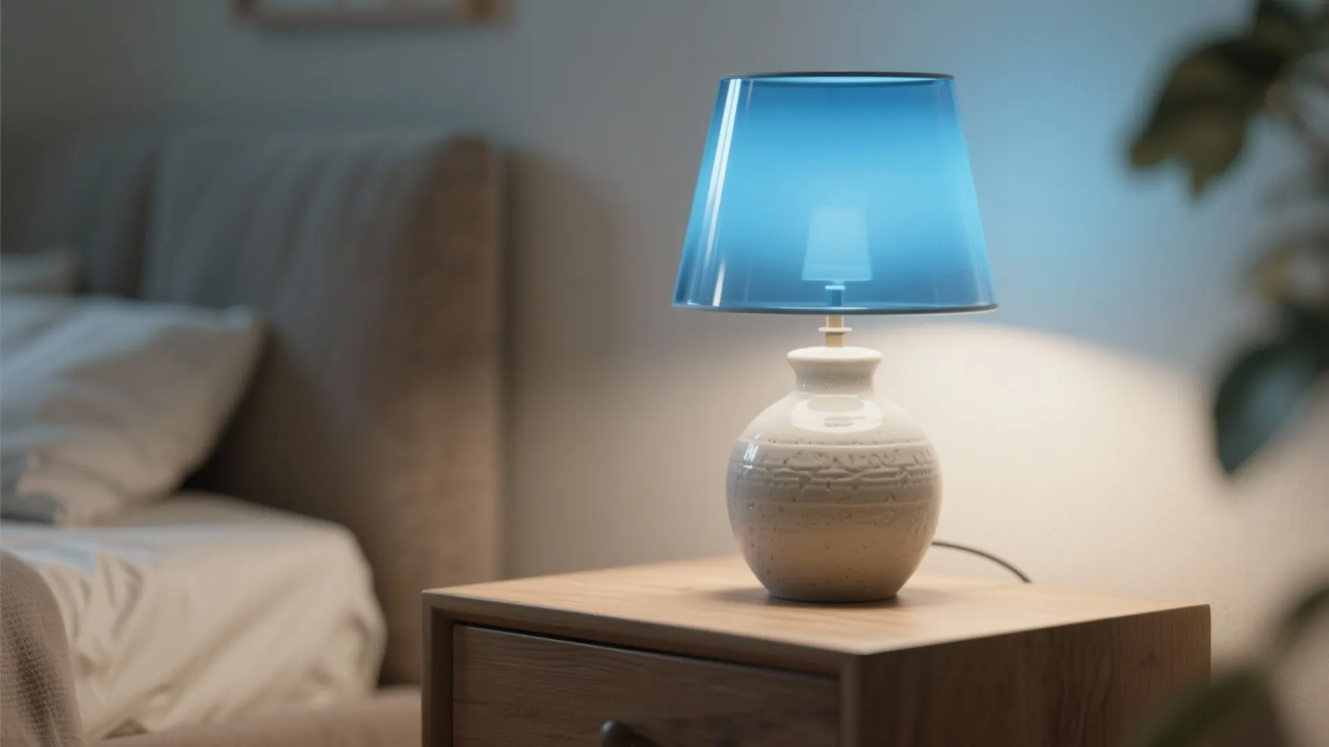 4. Ceramic Base Lamp with Blue Glass Shade