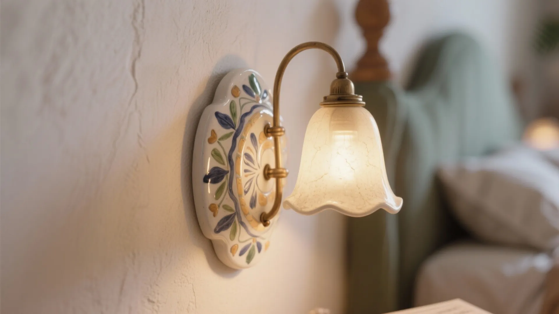 4. Ceramic boho sconces with hand-painted motifs