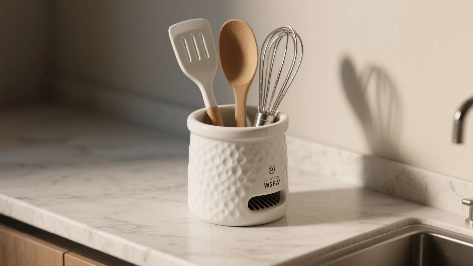 2. White ceramic utensil crock with drainage