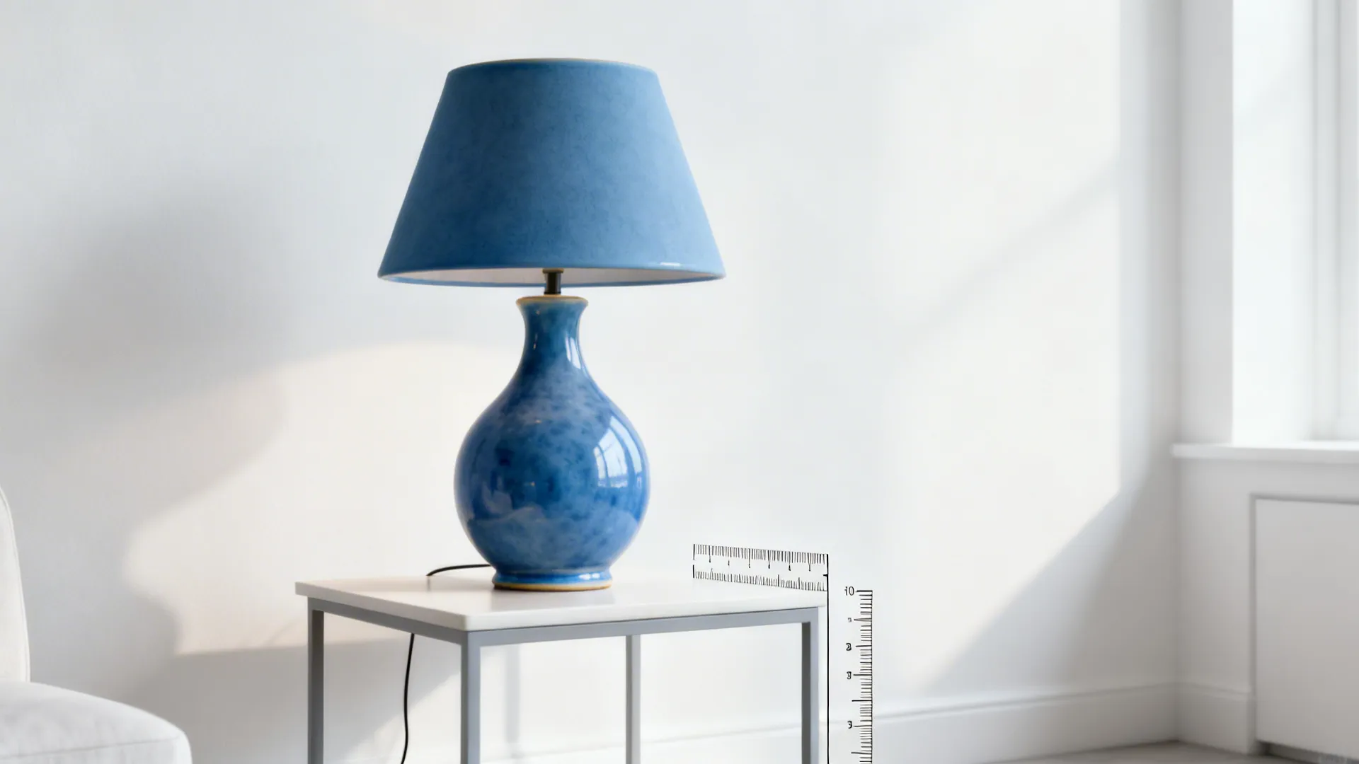 Sculptural cerulean lamp as a statement focal point on a minimalist side table.
