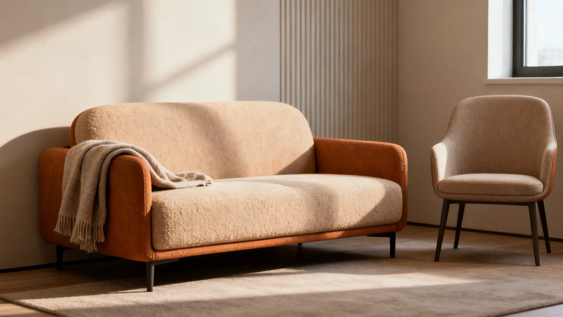 Chair-and-a-half styled in a small living room, offering extra seating without overwhelming the space.