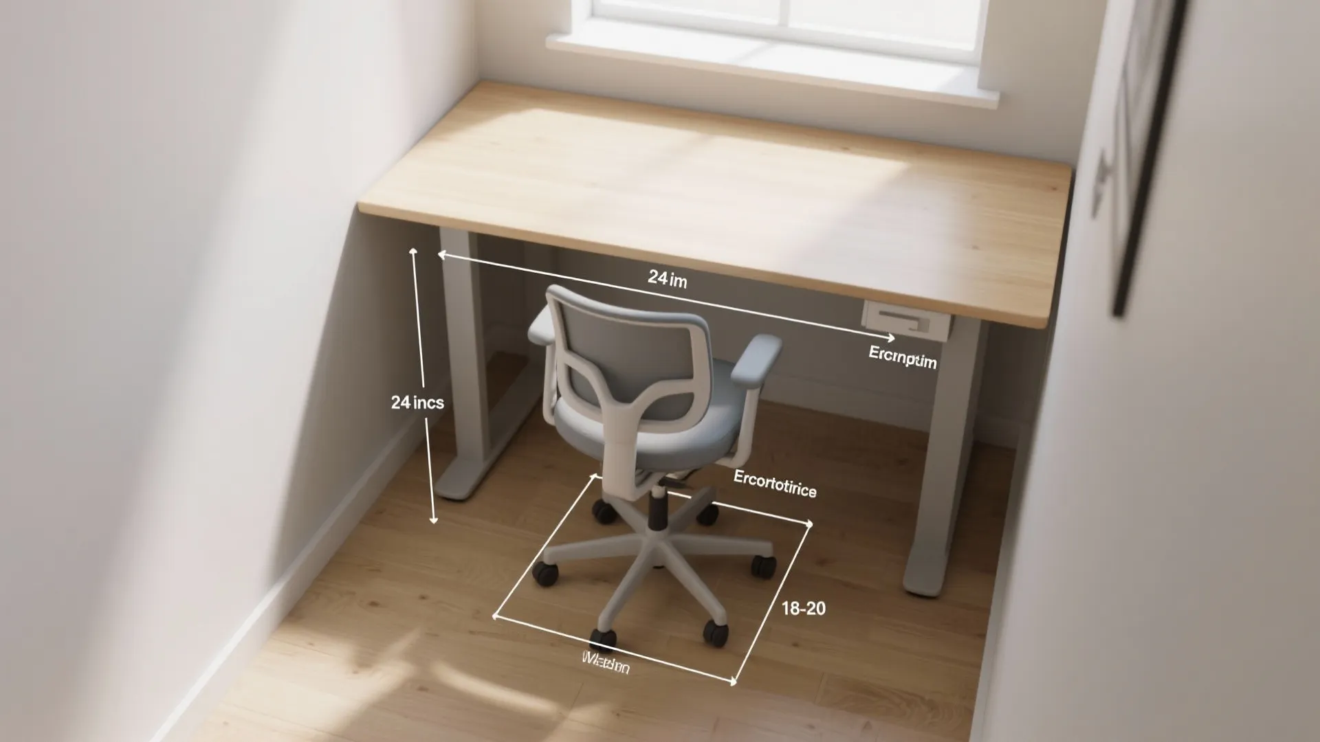Desk and chair measurement guide showing width and height dimensions for proper home office setup