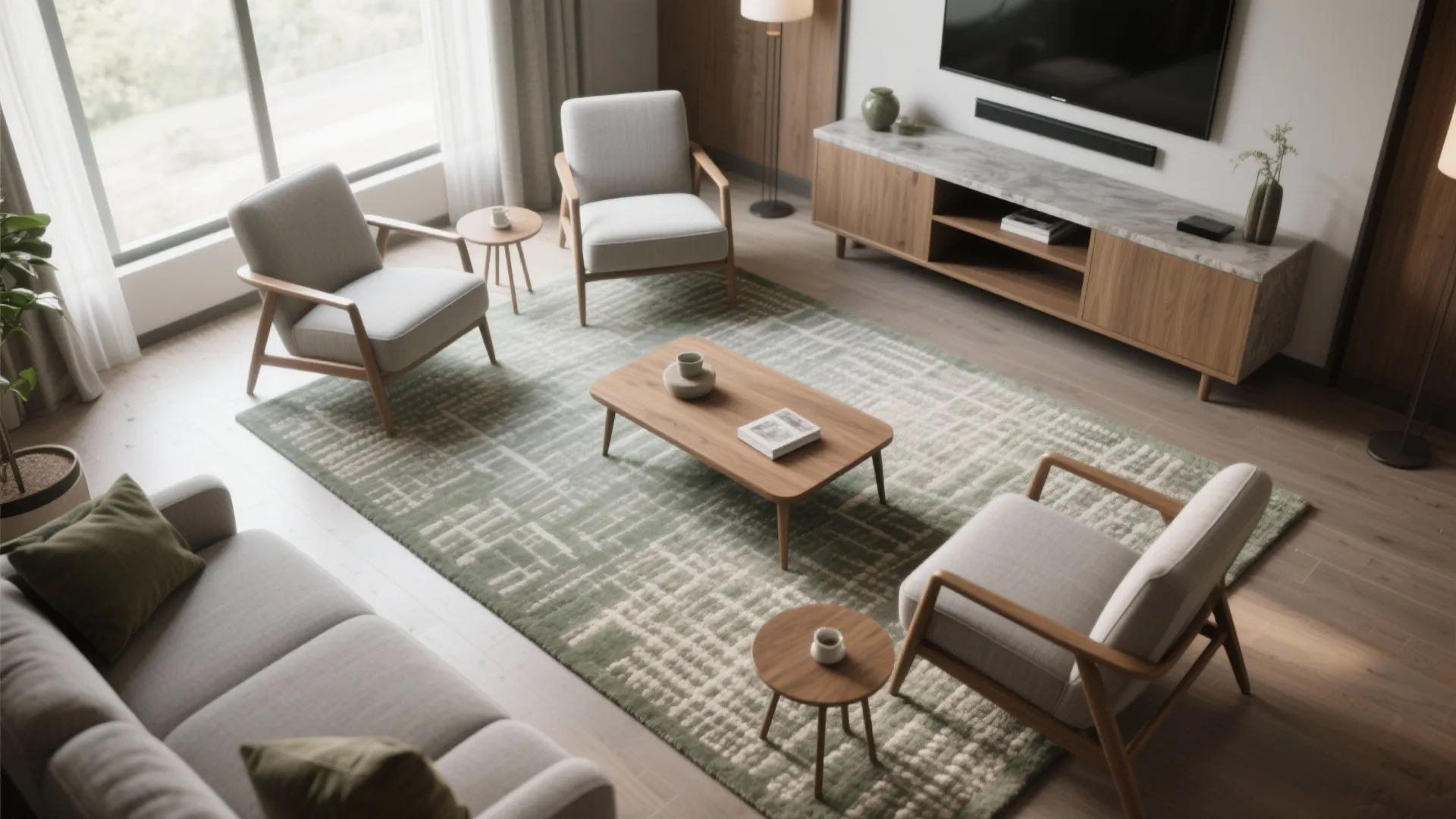 Cluster of Lounge Chairs + Side Tables