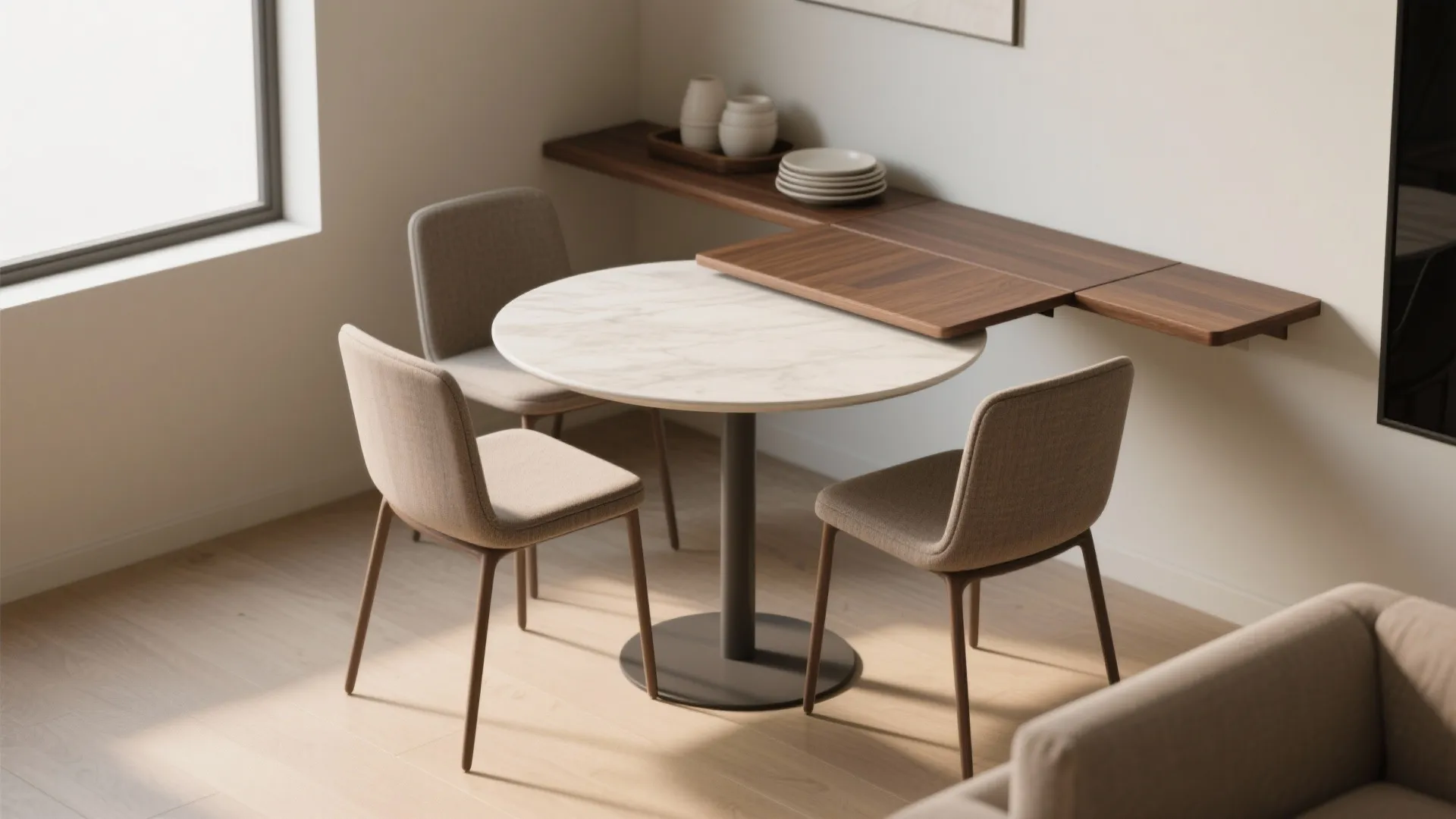 4. Mix chairs and a slim console