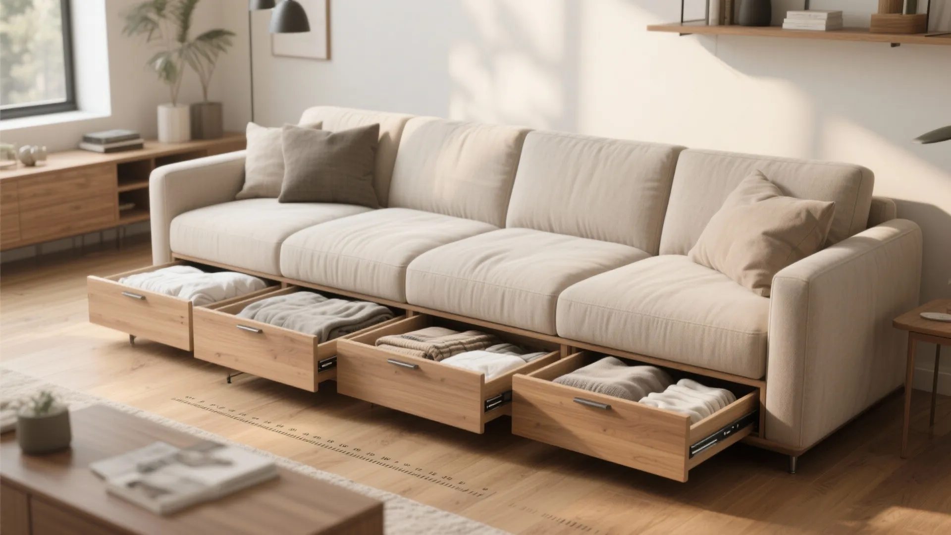 1. Chaise with deep pull-out drawers