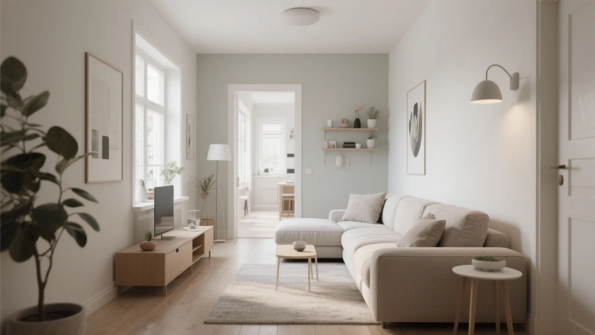 Chaise-end sectional in a narrow small living room