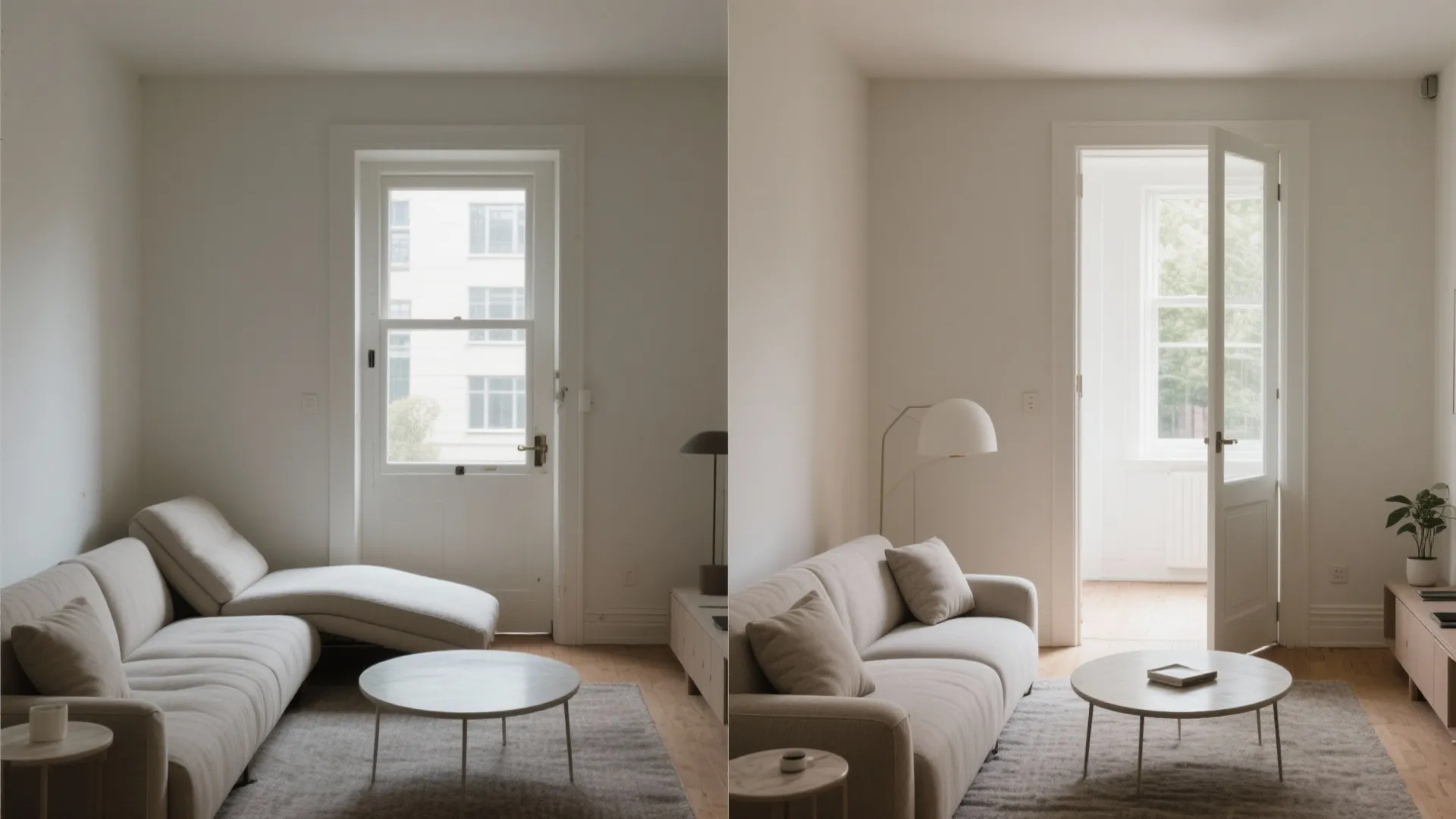 Before-and-after view of chaise orientation improving the traffic route.