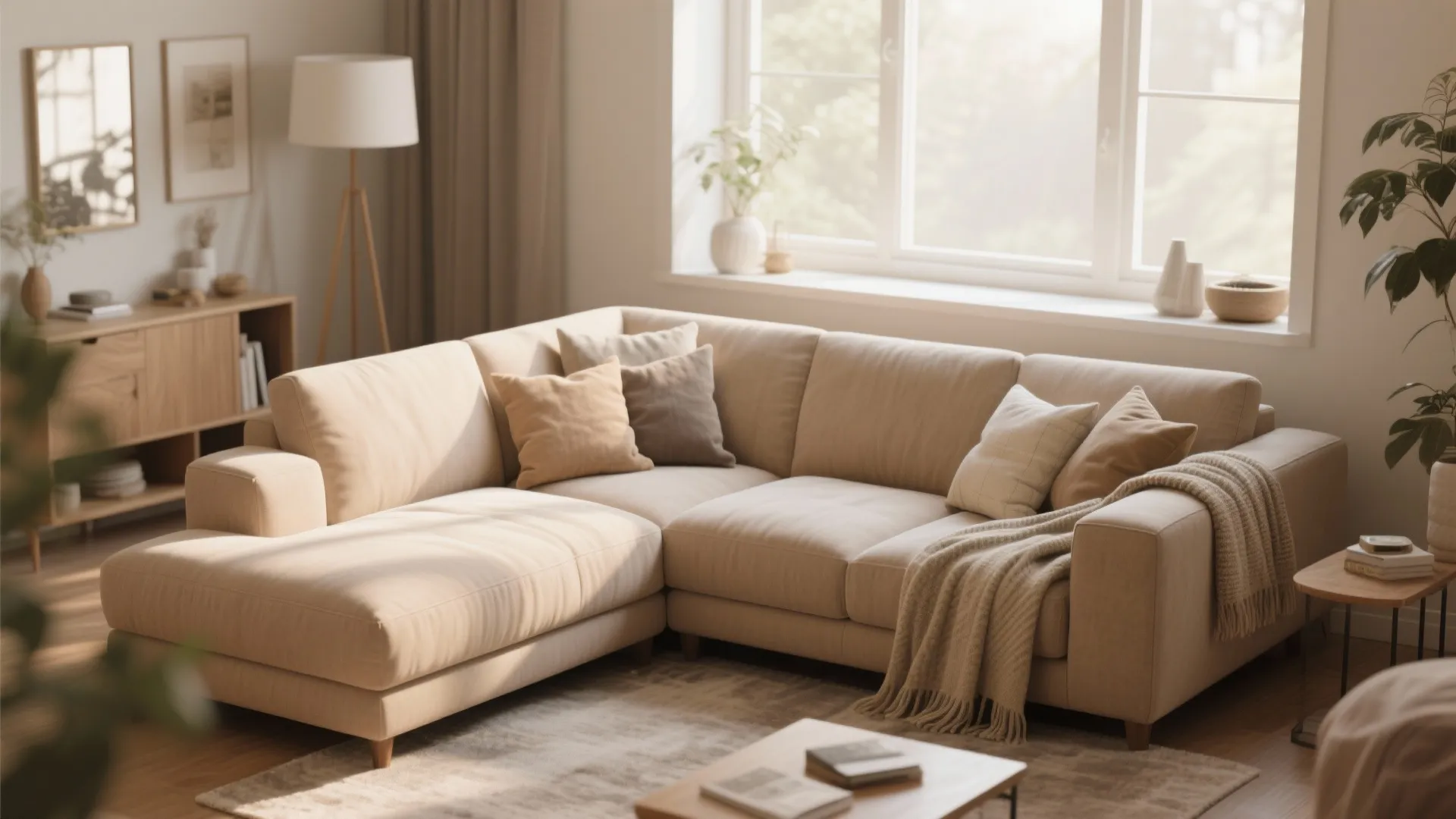 Chaise-end sectional sofa in a small cozy living room