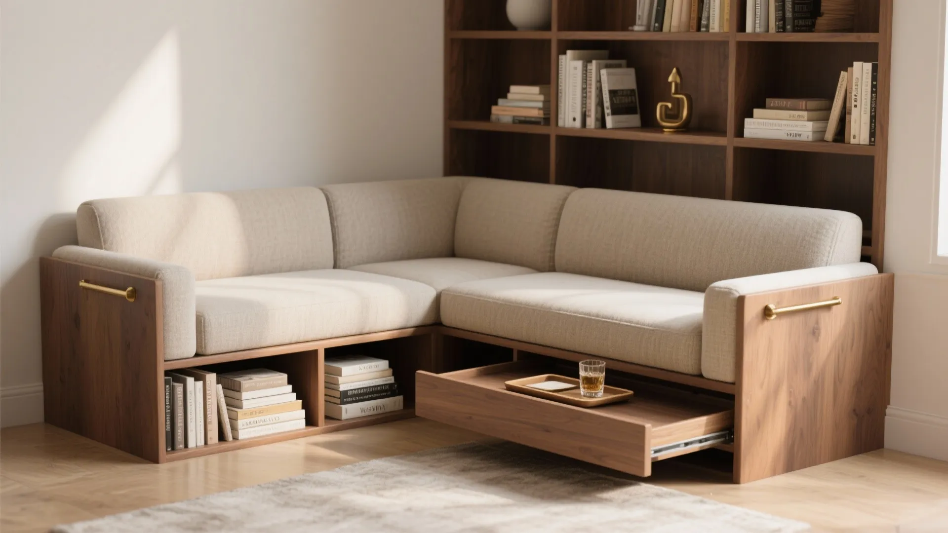 2. Use the chaise as storage or a bookshelf backdrop