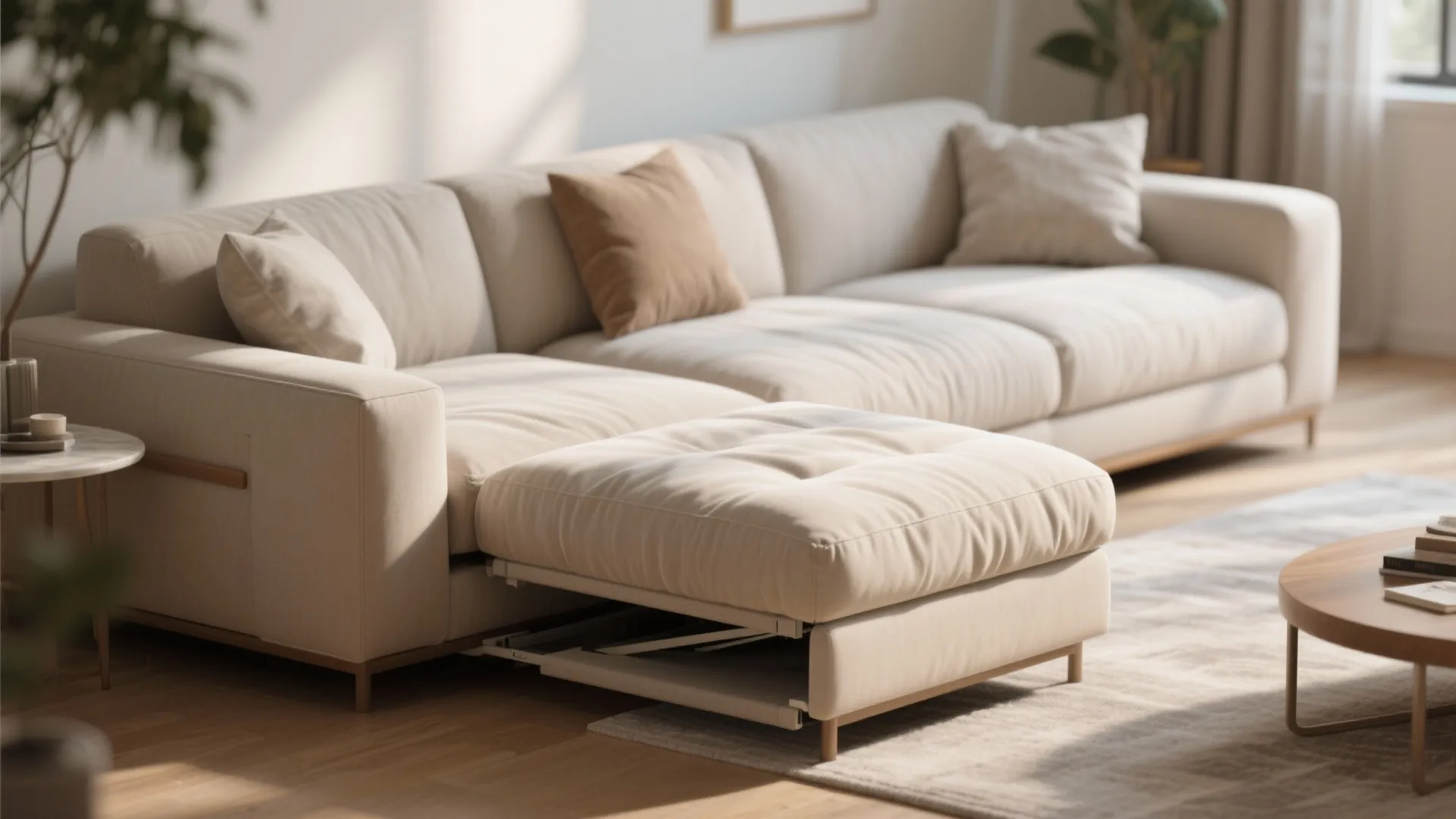 2. Chaise that tucks under — a loungy illusion