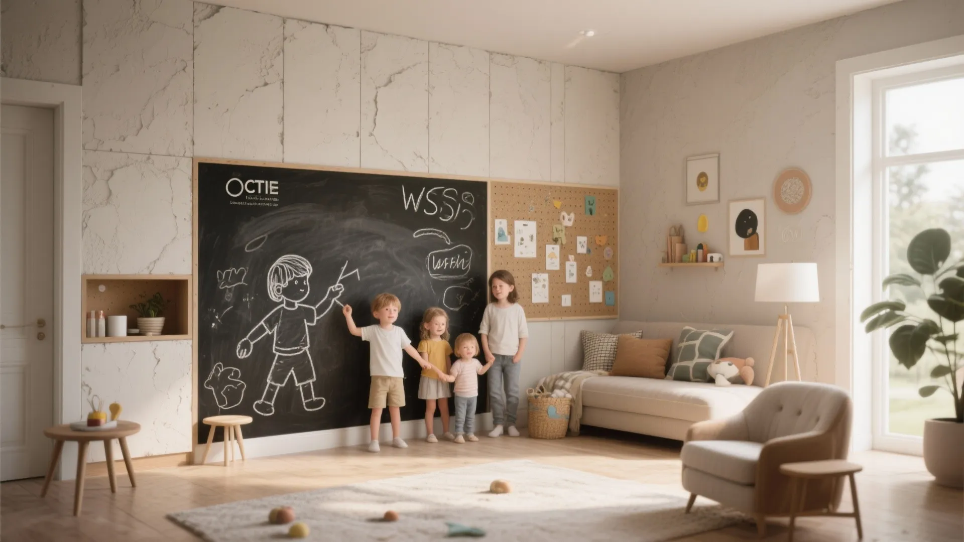 5. Interactive Chalk or Magnetic Plaster Zones