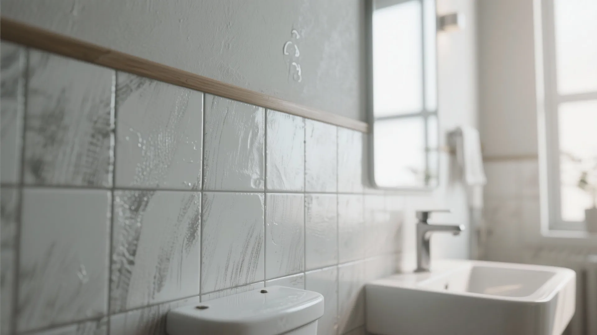 Velvety matte chalk-painted bathroom tile with subtle texture and protected topcoat near fixtures.