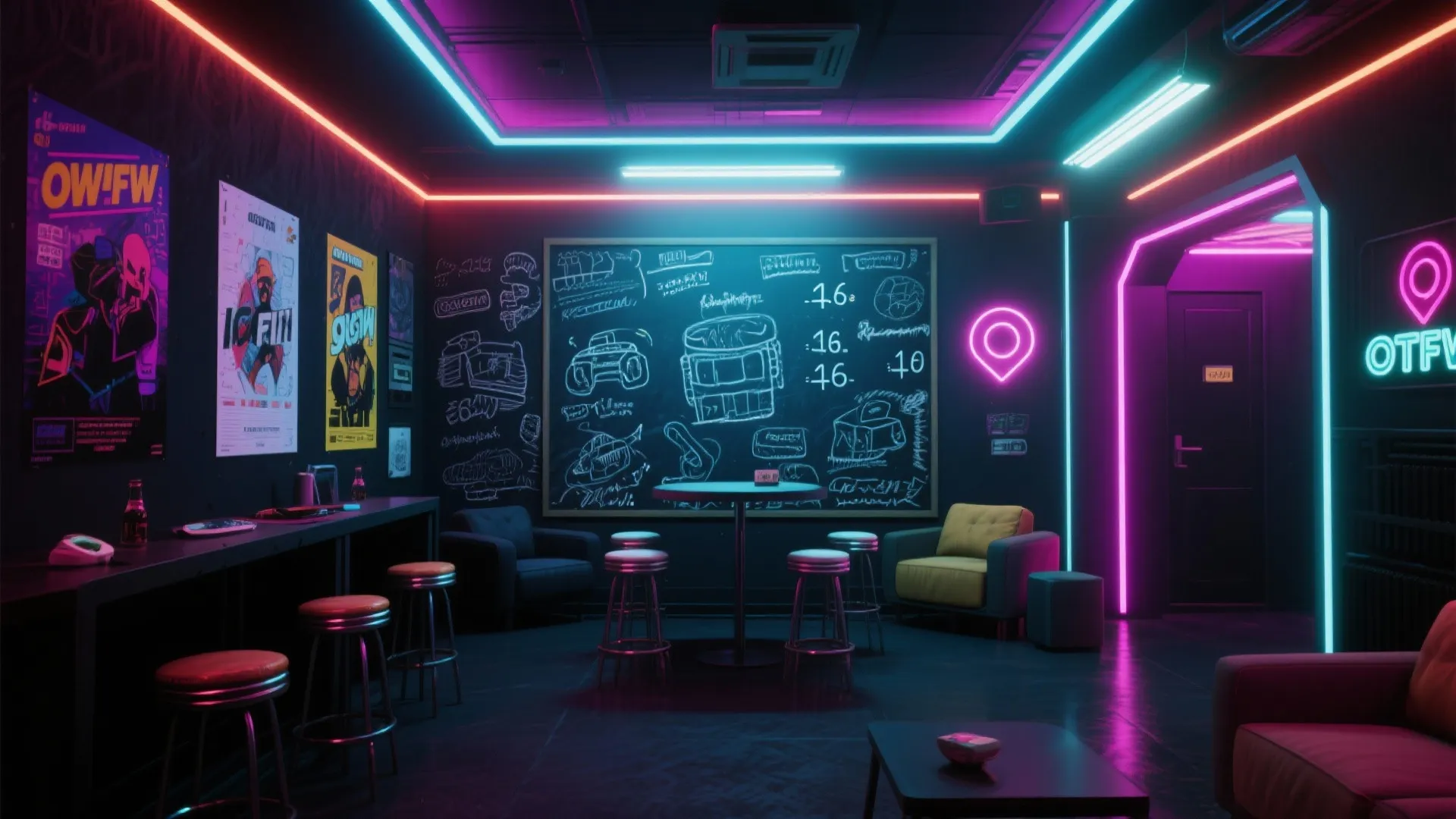 3. Chalkboard and Neon Trim for High Energy